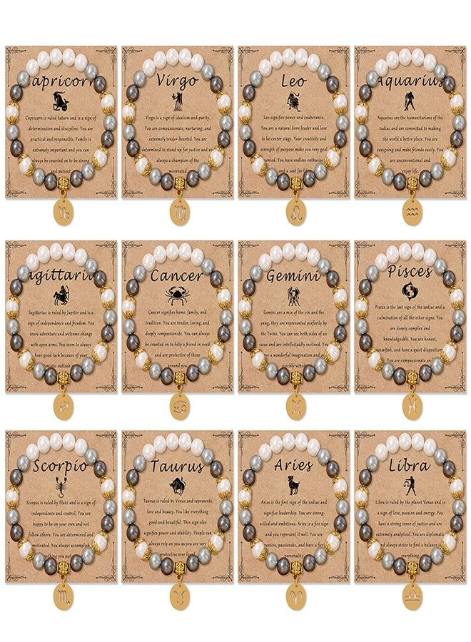 GLMOCM Zodiac Signs Spirit Bracelet Zodiac Bracelet for Women Men Adjustable 12 Constellation Bracelet White and Grey Pearl Beaded Stretch Bracelet Constellation Charm Bracelet Birthday Jewelry Gifts (Pisces) - Image 3